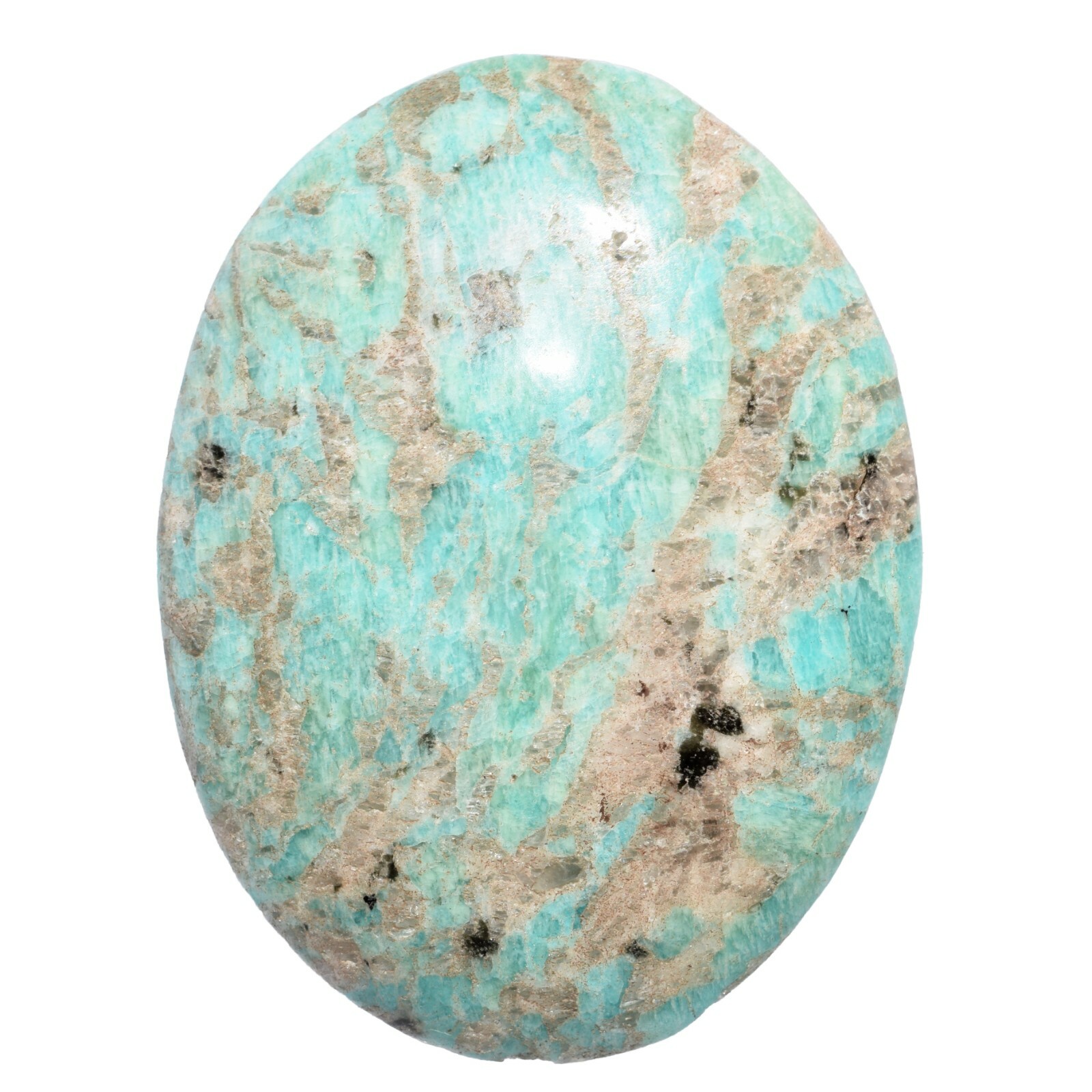 [1] Charged 3″ Himalayan Amazonite Crystal Palm / Worry Stone ~6oz + Selenite