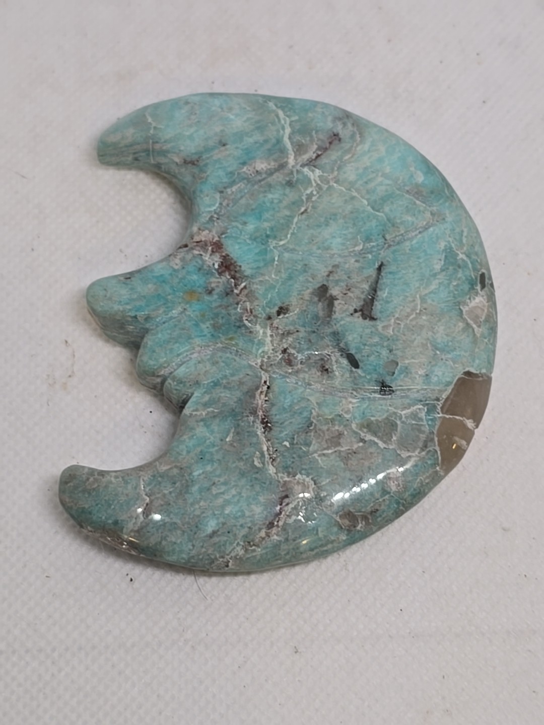 Amazonite Hand Carved Moon With Face Polished Double Sided