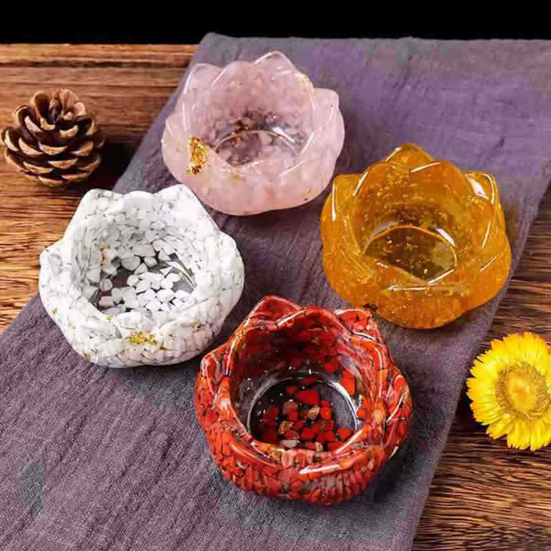 Natural Quartz Crystal Crushed Stone Lotus Degaussing Bowl Healing Resin Decor