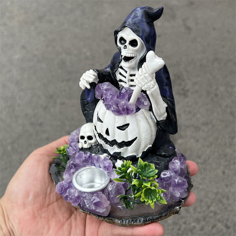 Natural Amethyst teeth All Saints’ Day Wizard skull Quartz Crystal Agate slice