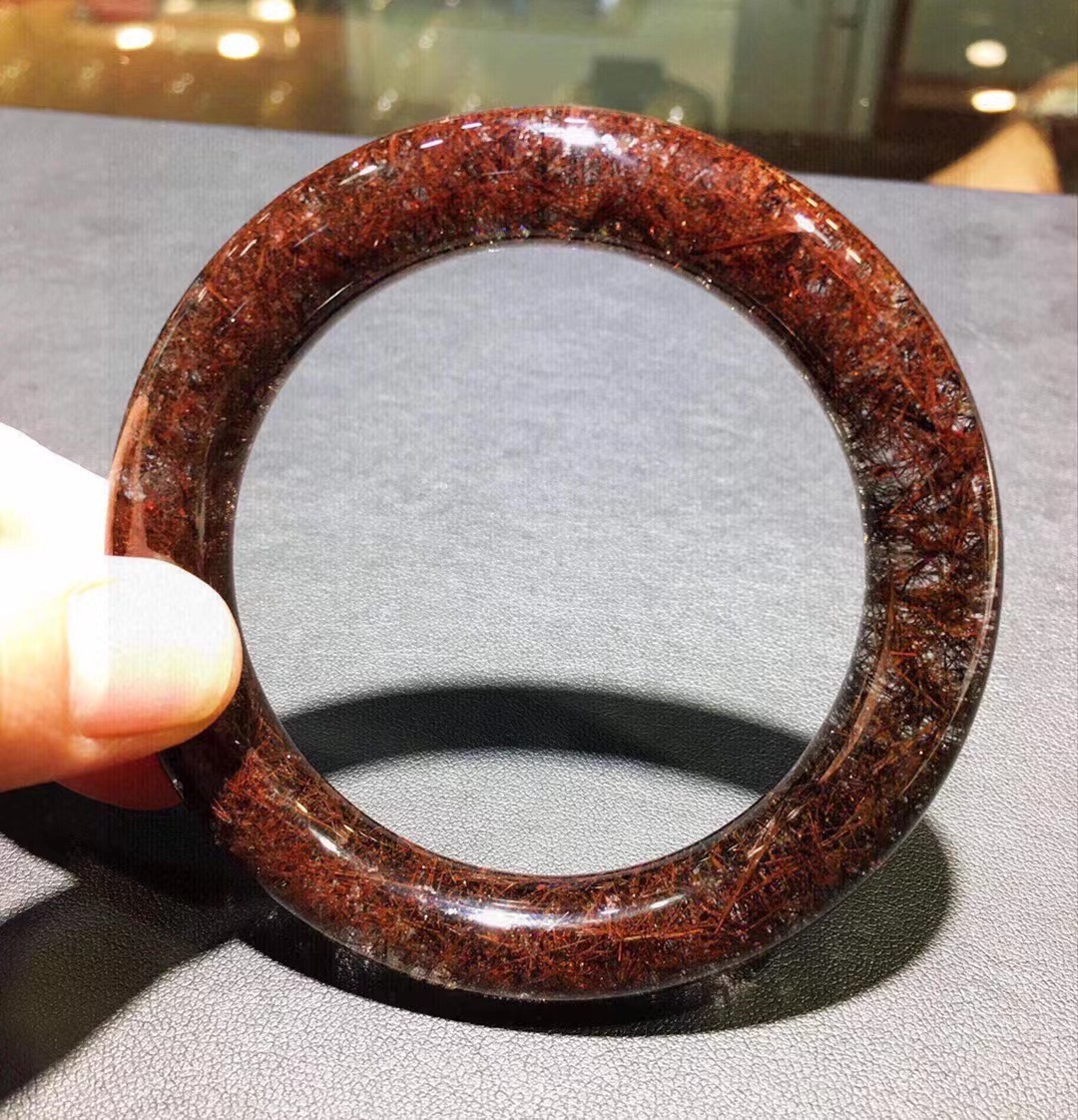 58mm Rare Natural Red Black Rutilated quartz Carved bracelet Crystal reiki Decor