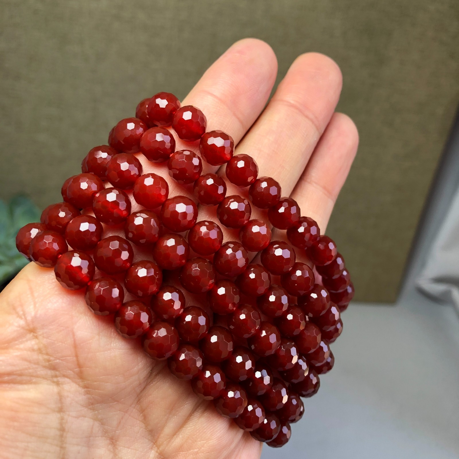 5Pcs Wholesal Natural red agate bracelets Crystal ball sphere facet 8mm