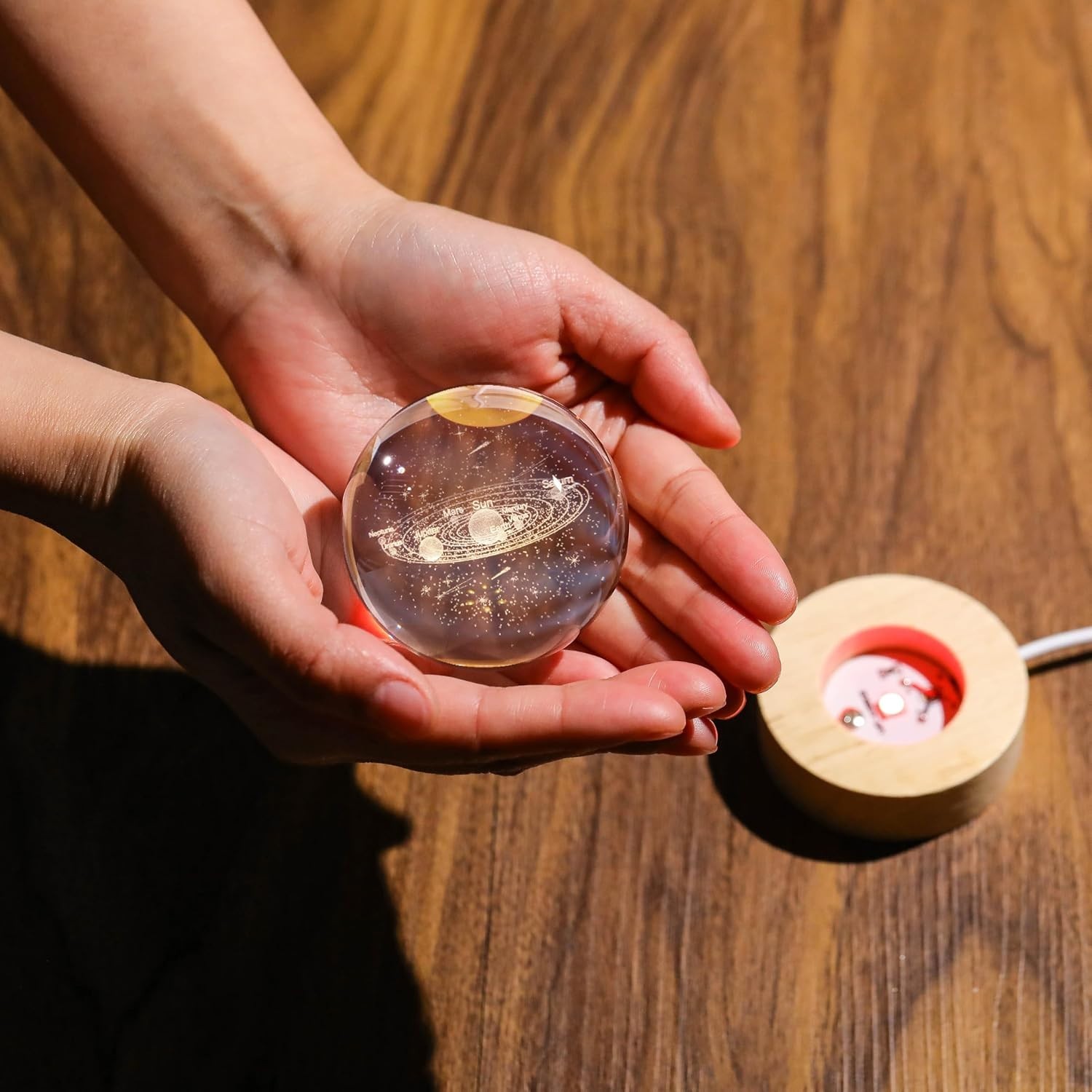 3D Solar System Crystal Ball with Colorful LED Touch Base – Perfect Gift