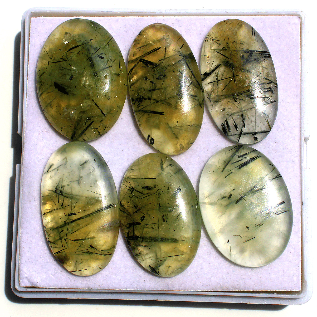 6 Pcs Natural Tourmaline Rutile In Prehnite Small Crystal Palmstones Specimen