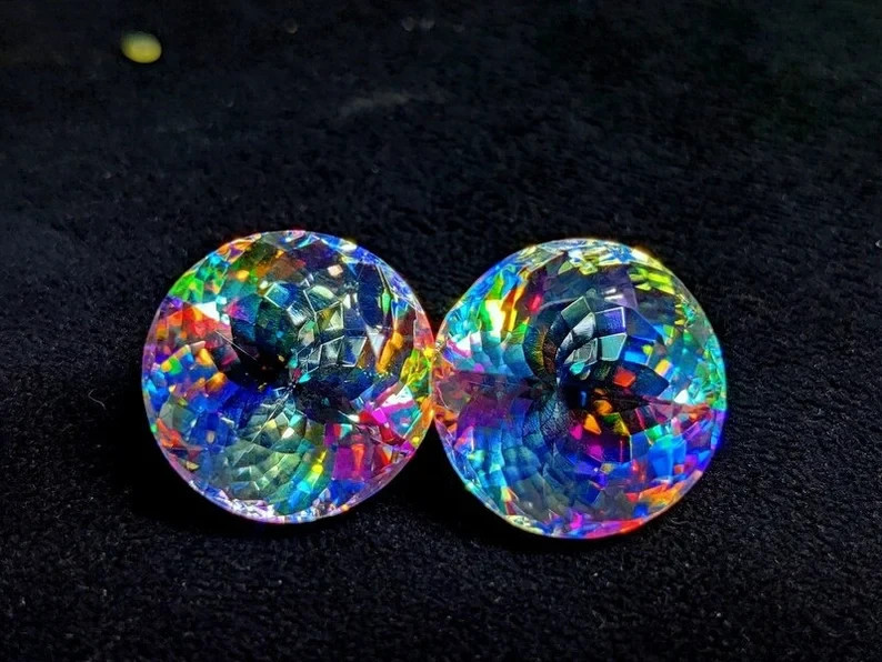 100 Ct+ Natural Mystic Topaz Rainbow Color Round Certified Loose Gemstone 2 Pcs