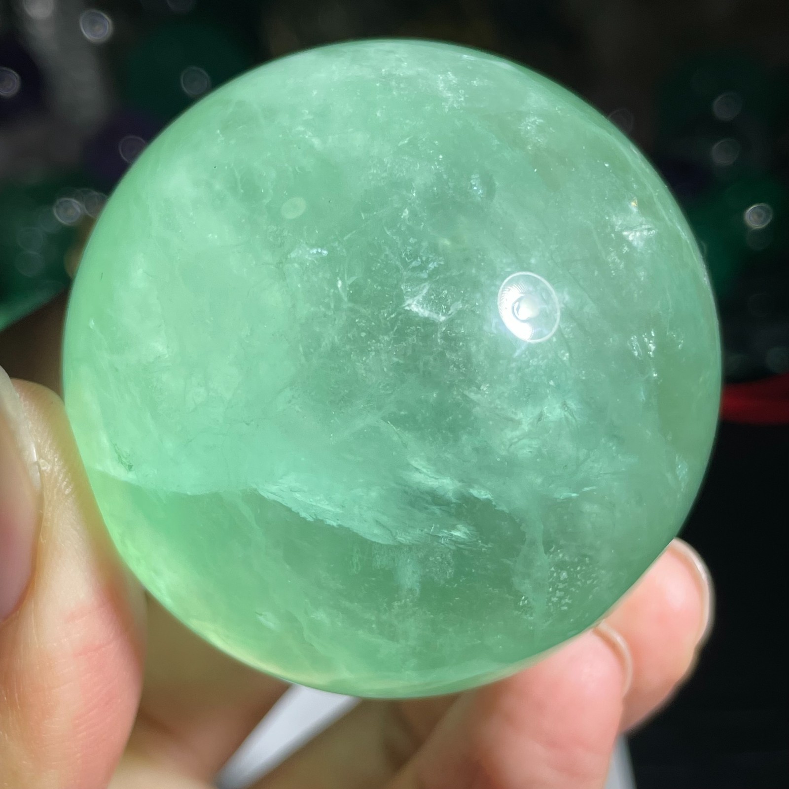 247g Natural Apple Green Fluorite Quartz Crystal Sphere Ball Reiki Healing Decor