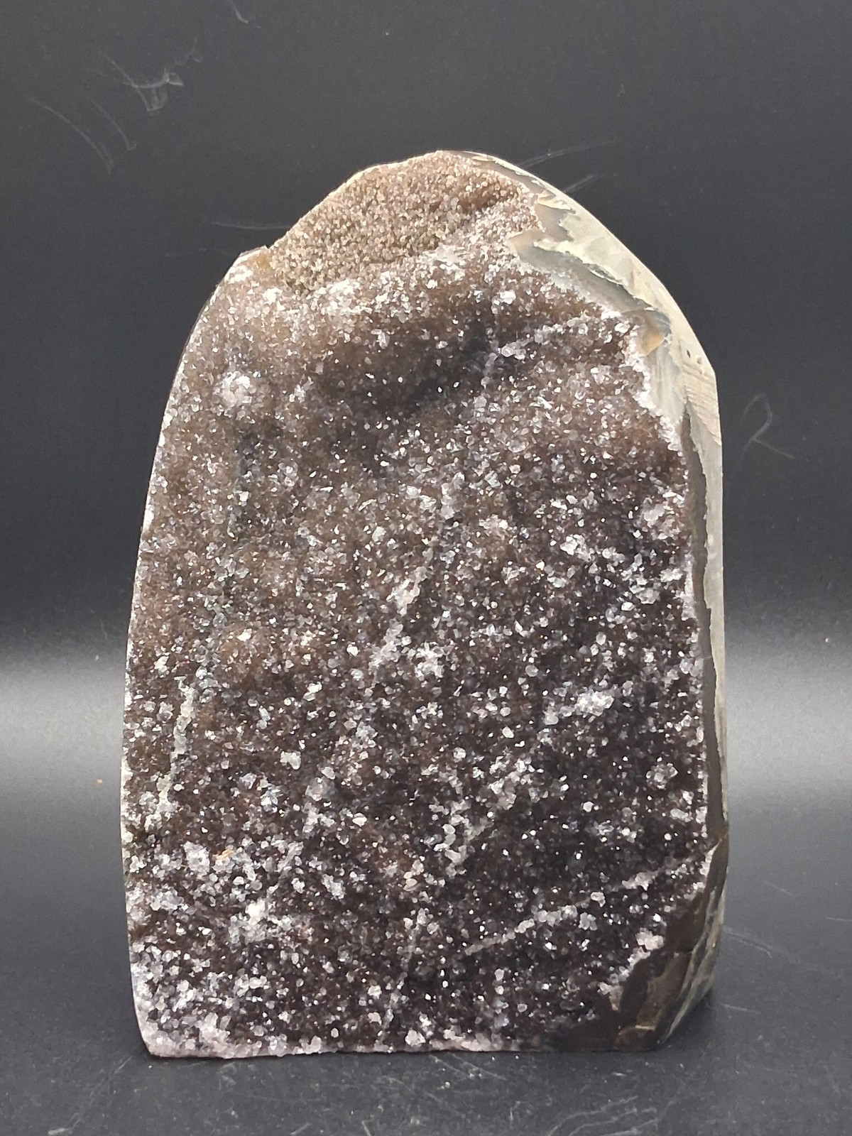 Chocolate amethyst cut base free form! 2.4 pounds, 4.5 inches tall