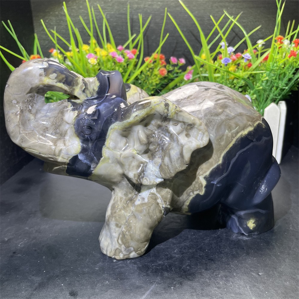 6.3LB 8.4″Natural Fluorescent Agate Elephant Carving Crystal Quartz Decor Statue