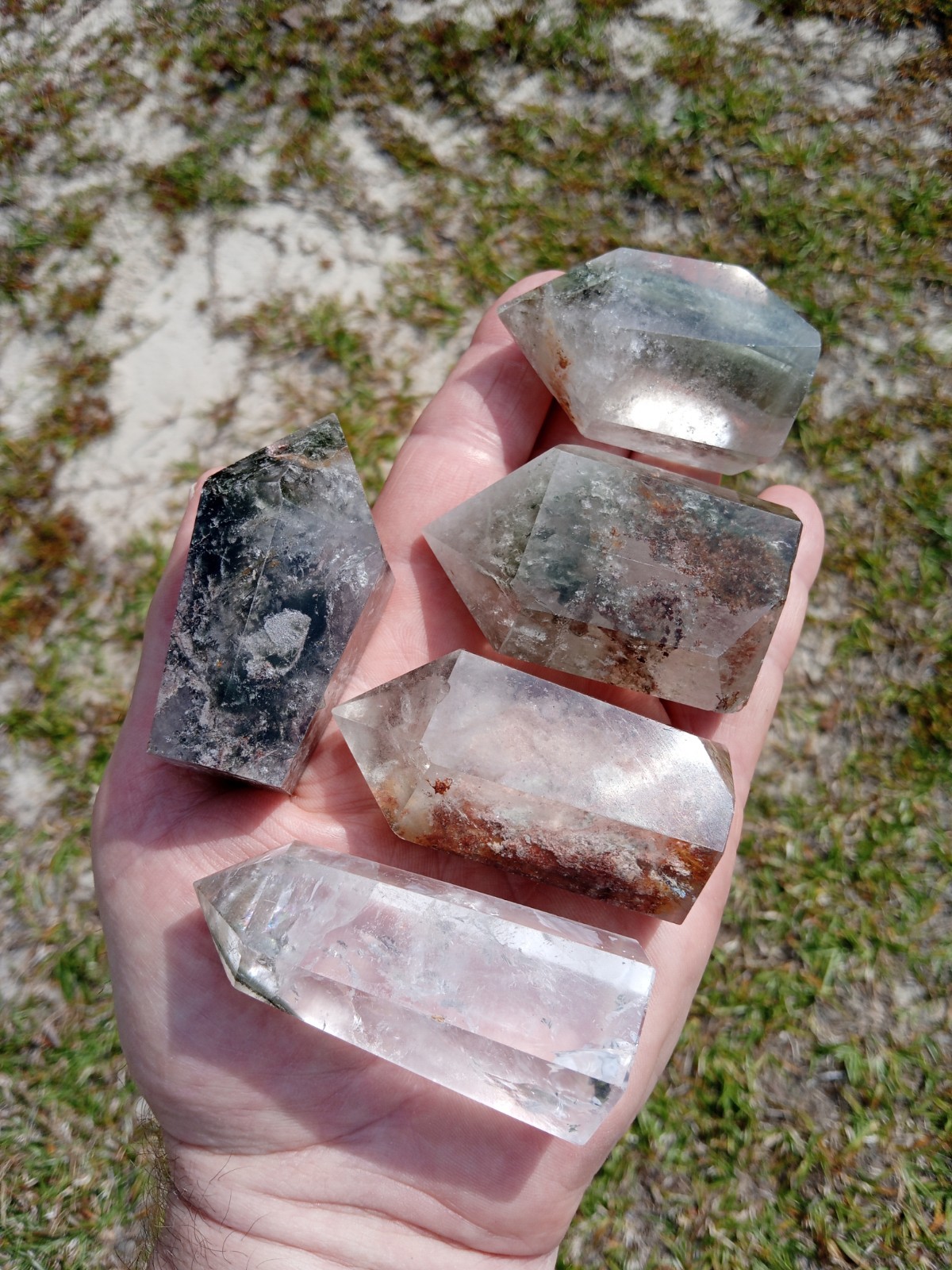 Lot of 5 Phantom (Ghost👻) Quartz Crystal Wand Points Healing. Over 1 Pound! Z1
