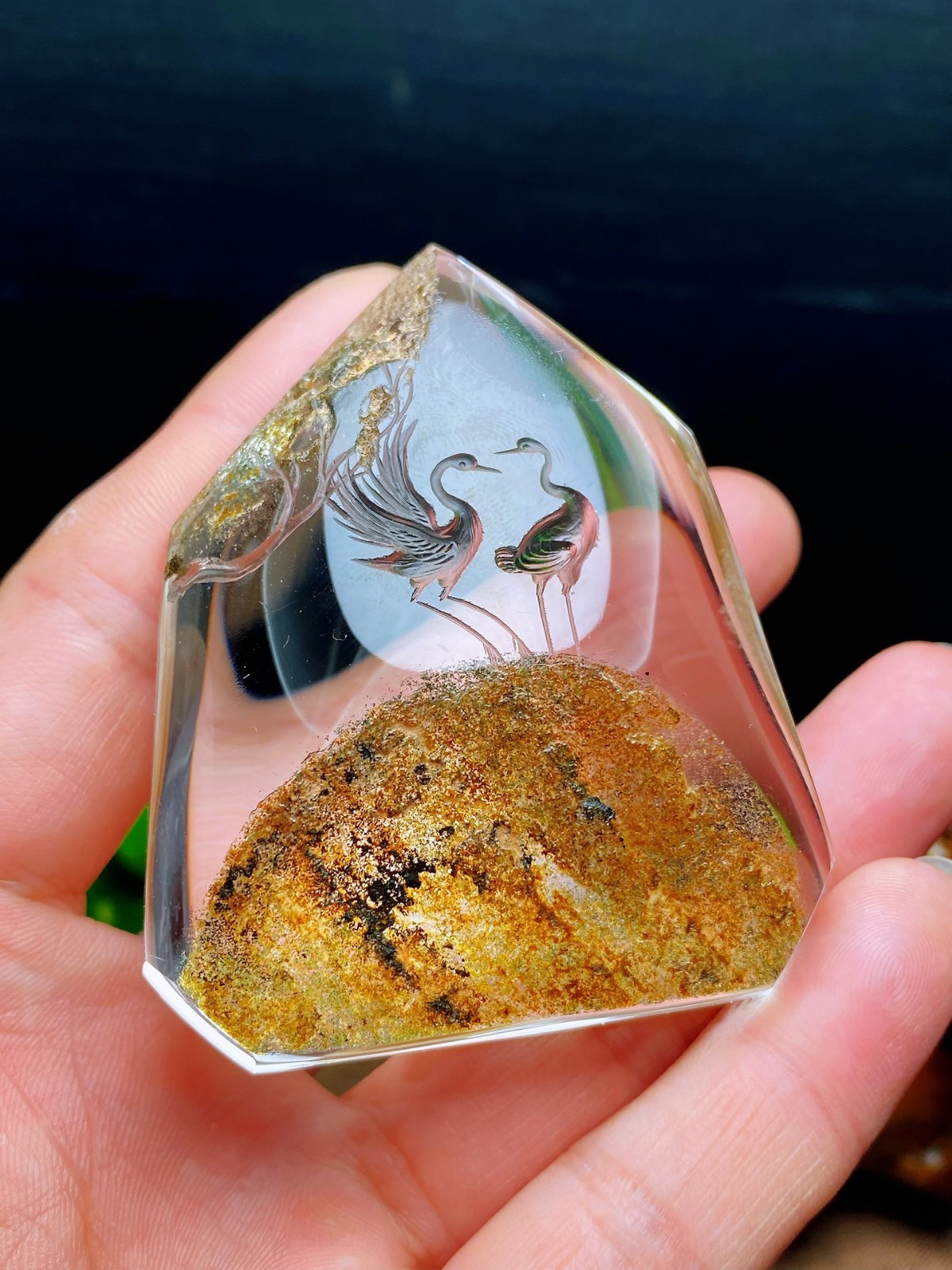 Top Natural garden green ghost phantom Quartz Crystal Mineral specimen+base