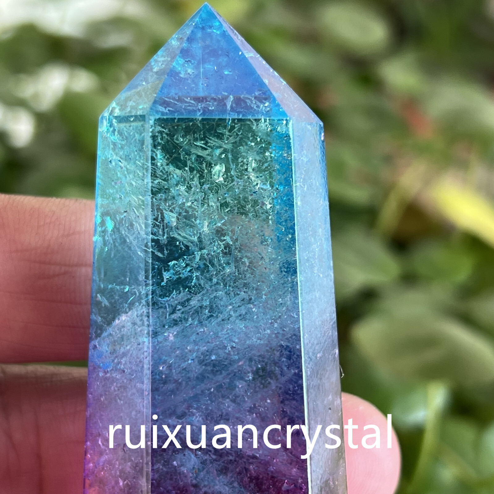 1pc Natural Titanium Rainbow Quartz Obelisk Wand Crystal Tower Point Healing