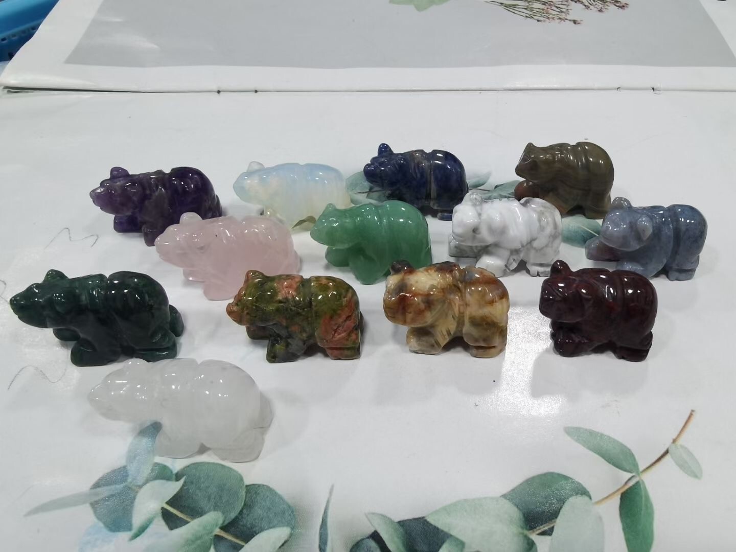 5PC Natural hybrid quartz Crystal Carved mini bear Reiki Healing random