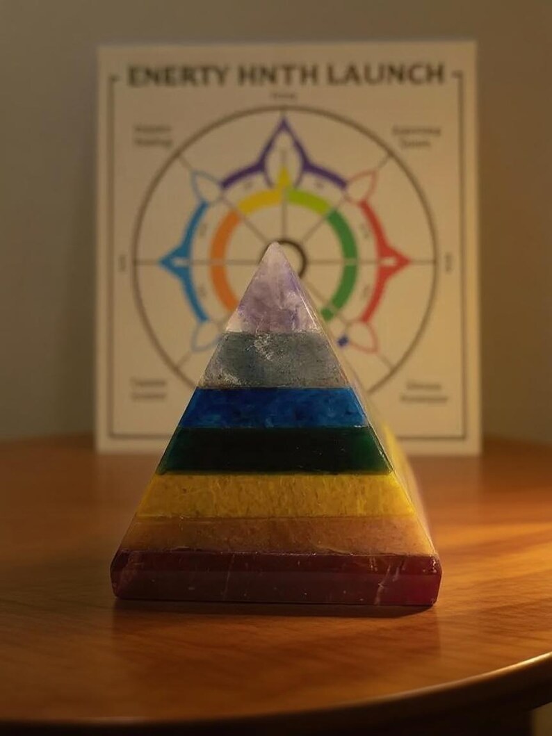 Lab Certified 7 Chakra Crystal Pyramid, Reiki Energy Generator and Meditation