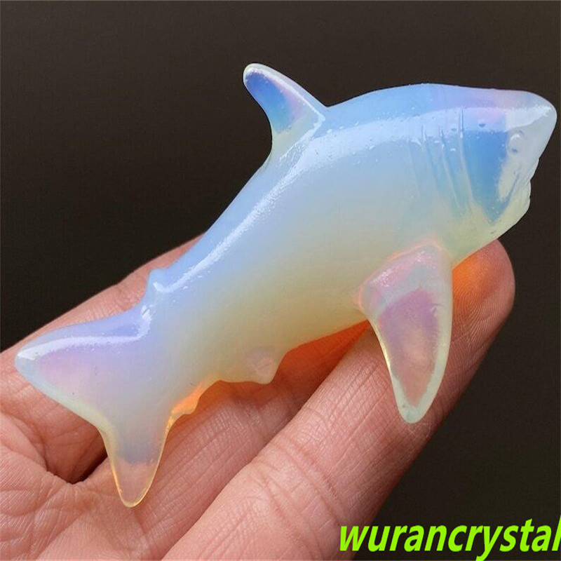 3.2″ Opalite Carved Shark，Crystal Shark Carved，Crystal Healing Shark Decor Reiki