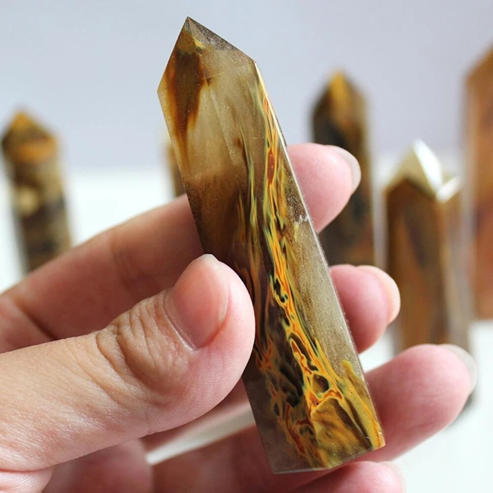 6-7cm Natural Yellow Smelting Jasper Quartz Crystal Point Healing Stone Wand
