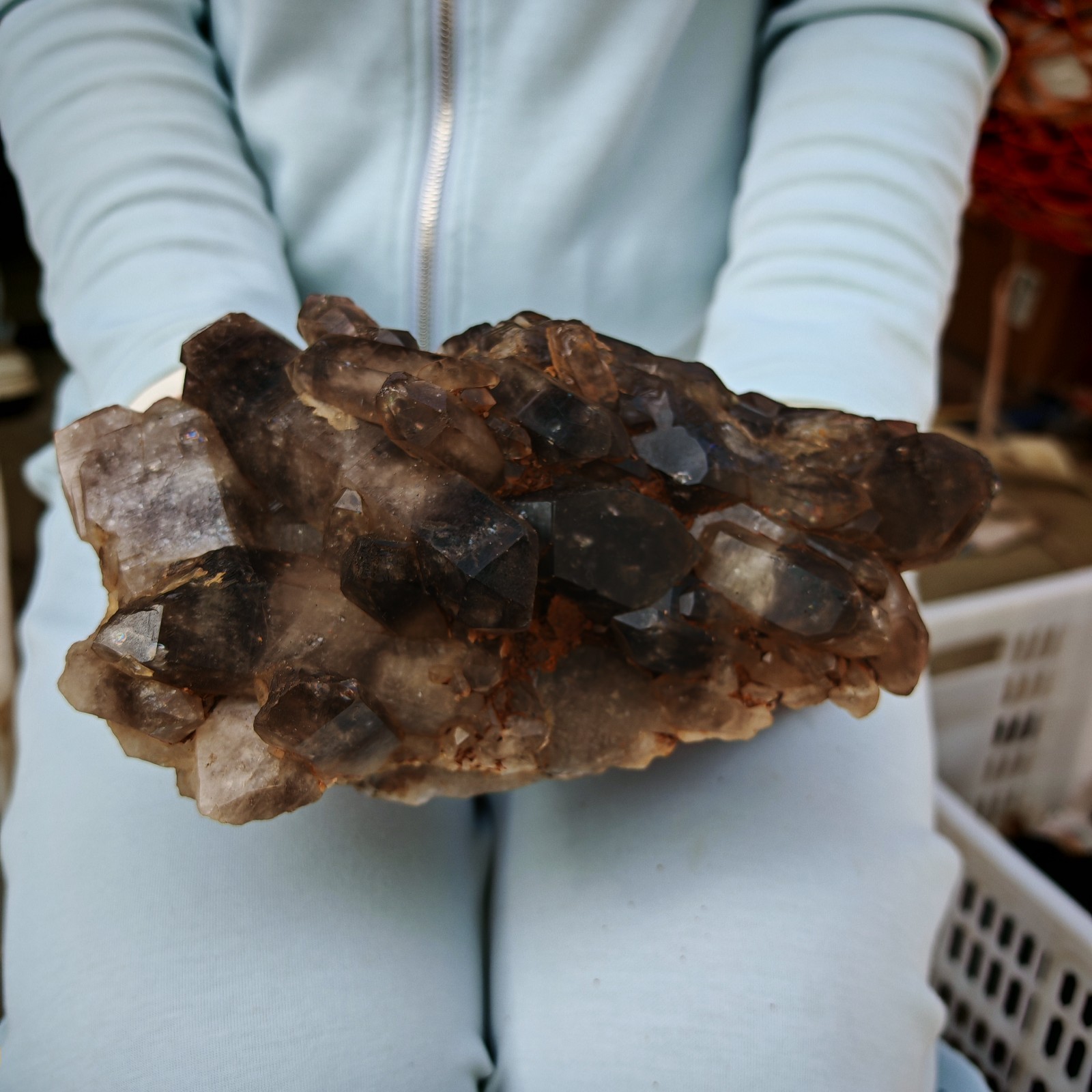 3.41LB natural Crystal black smokey clusters Aura Quartz Crystal Healing