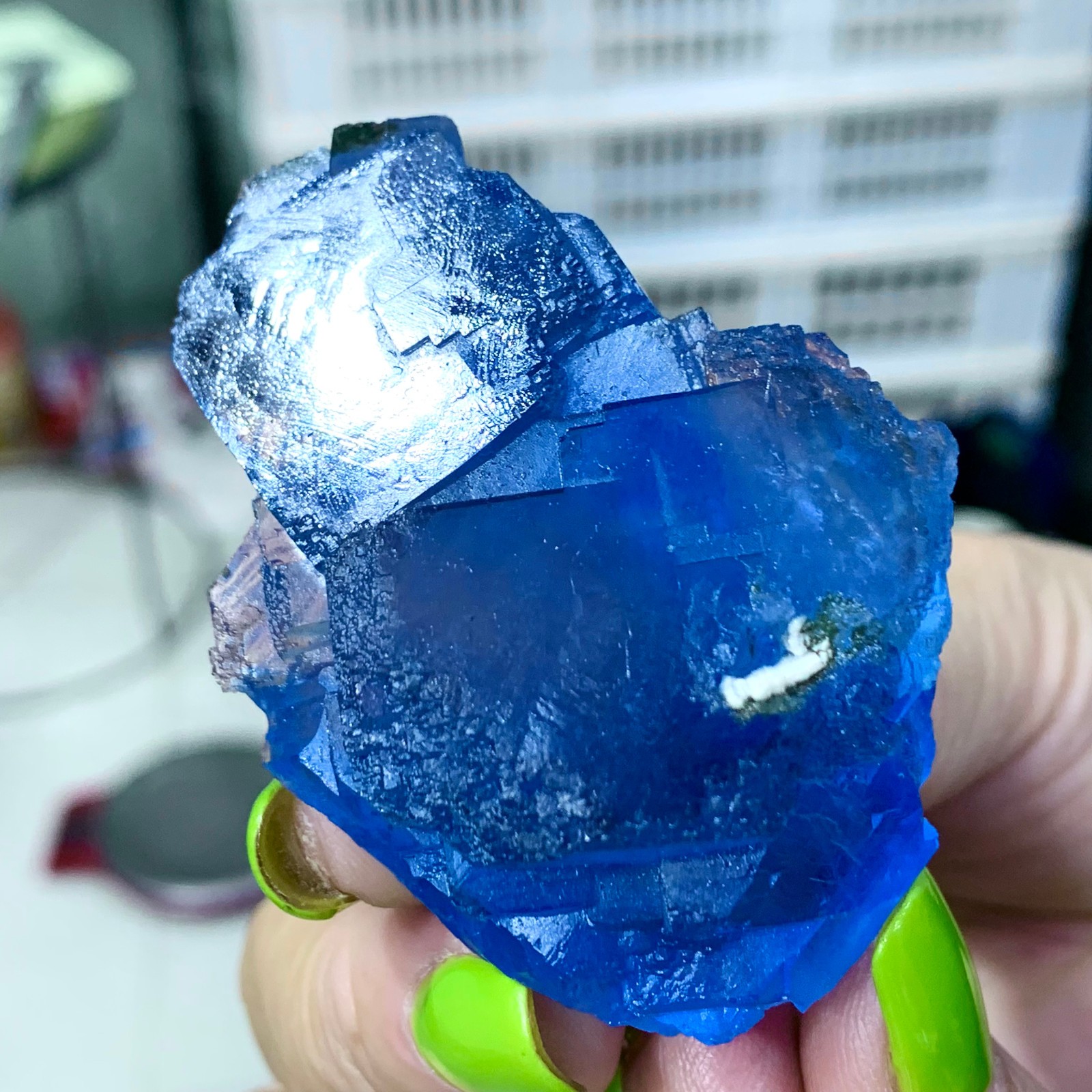 102G Rare transparent blue fluorite cubic mineral crystal sample/China