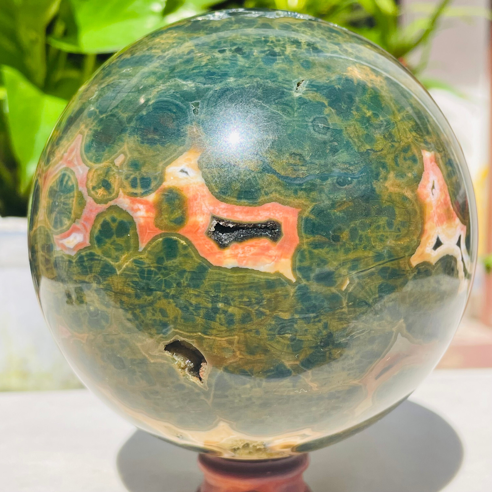 3.31LB Natural Yellow Green Ocean Jasper Quartz Crystal Sphere Geode Specimen