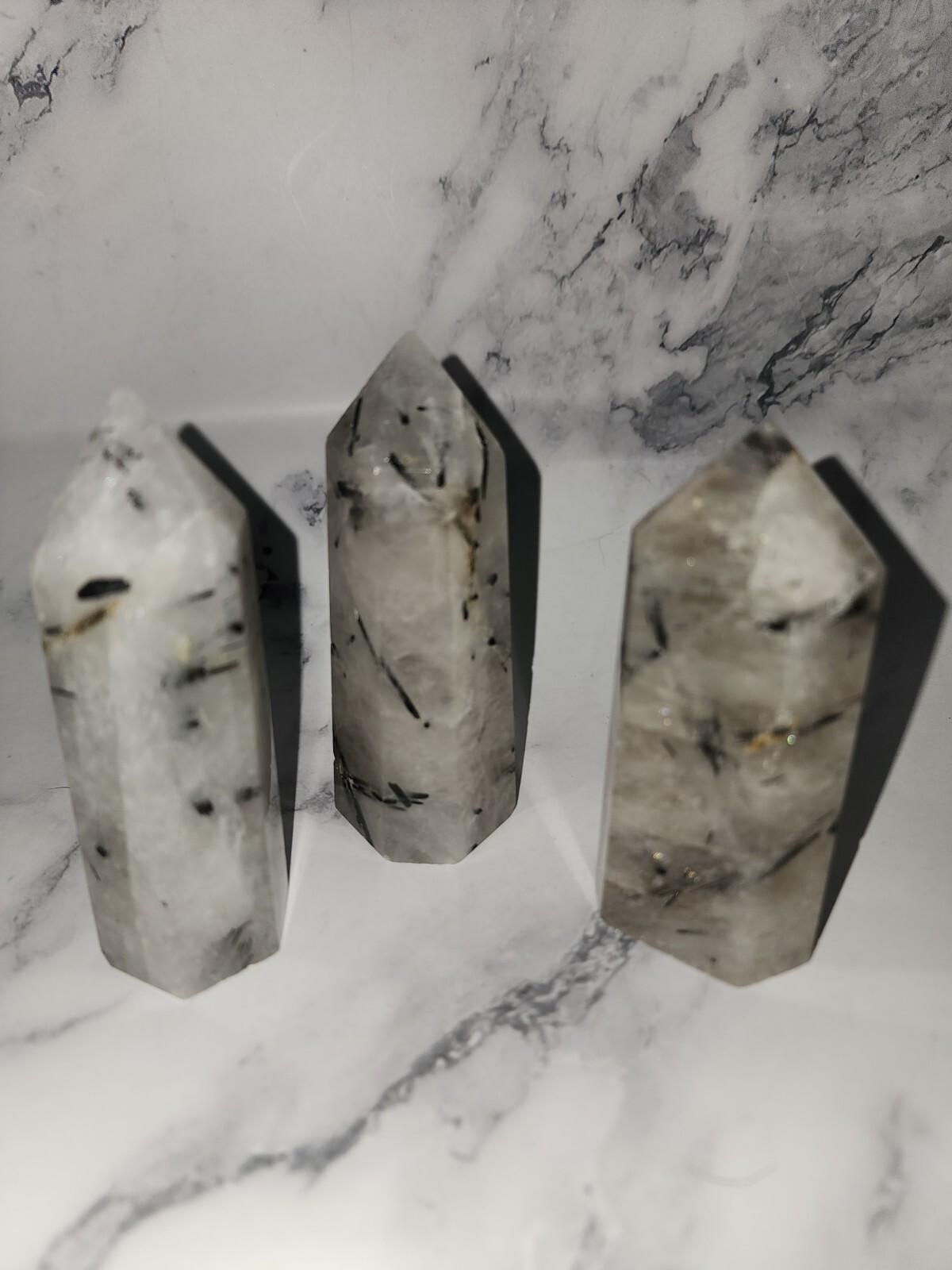 Clear Quartz with Black Tourmaline Crystal Point Tower 4 To 4.5 Oz 3 To 3.5 In