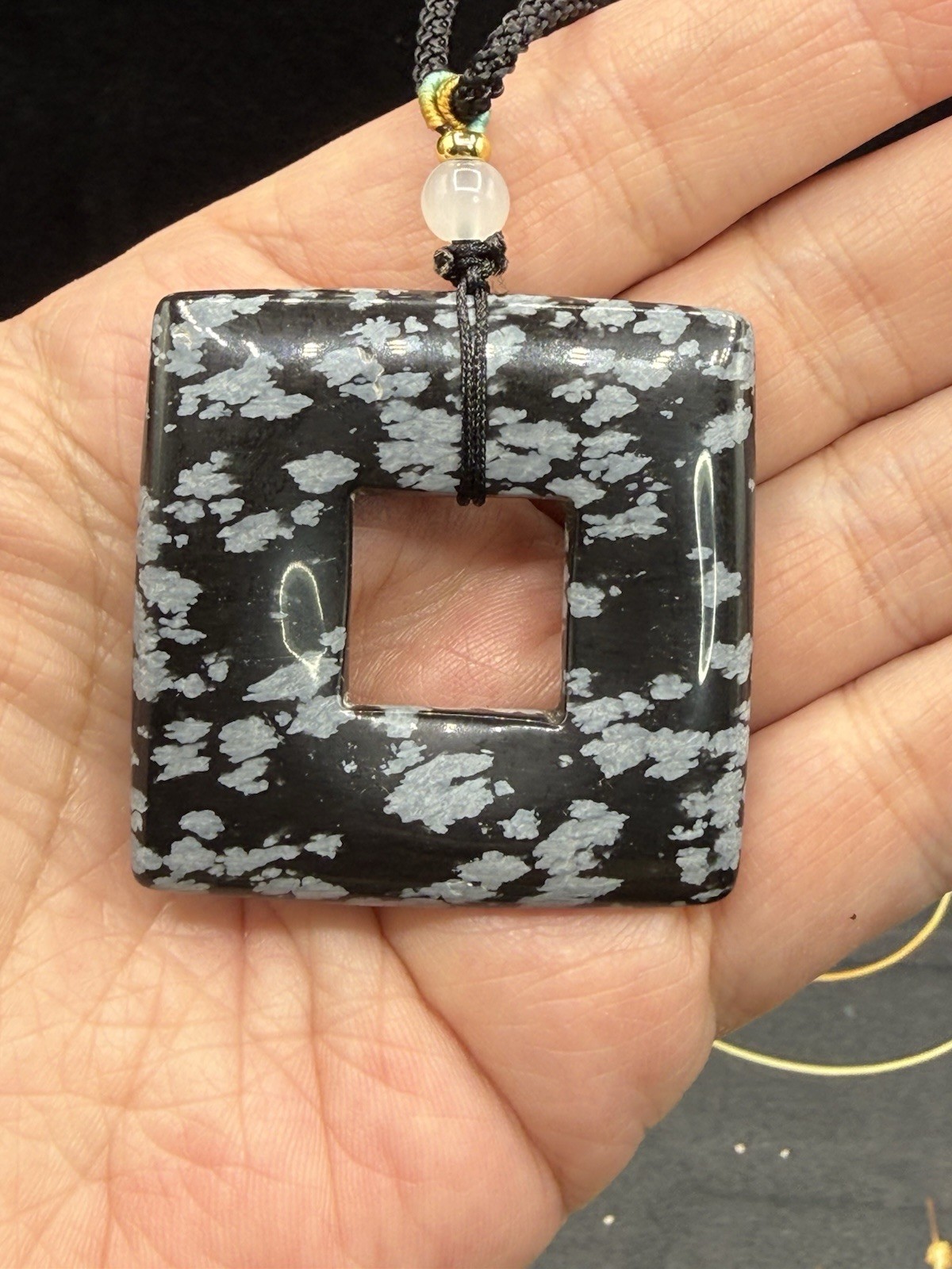 Natural Mixed Crystal Material Square Donut style pendants on Adjustable cord