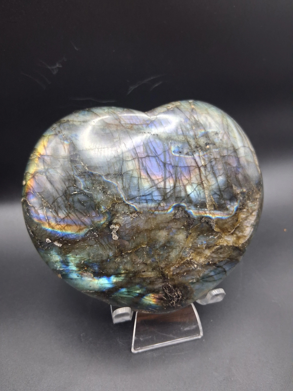 Large labradorite heart! 2.3 pounds, 5 by 5 inches