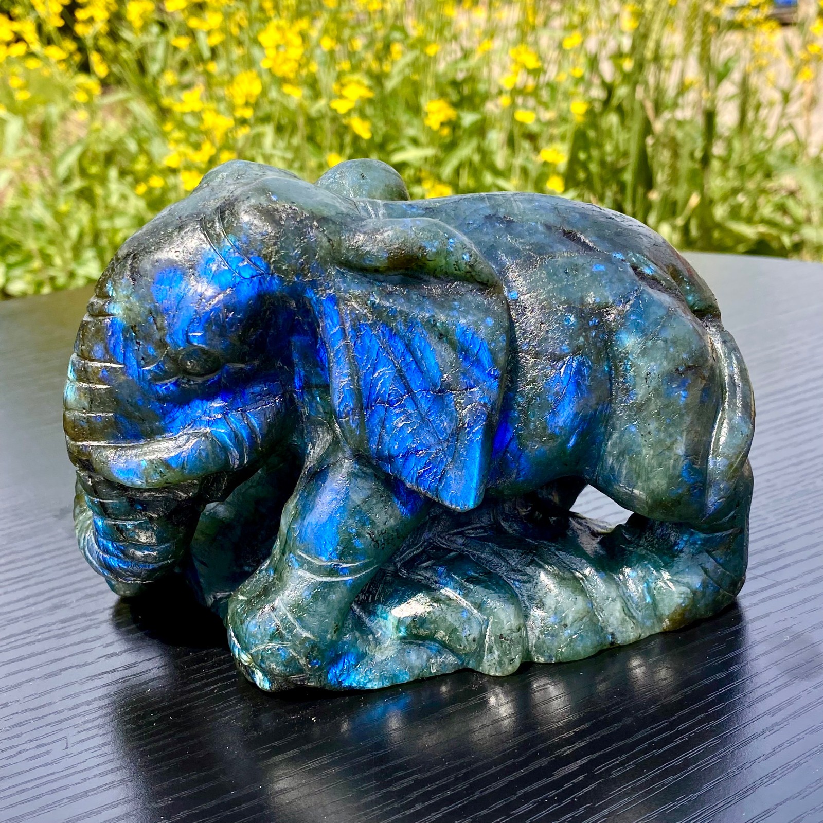 3.6LB Natural Flash Labradorite Hand Carved Elephant Crystal Home Decor