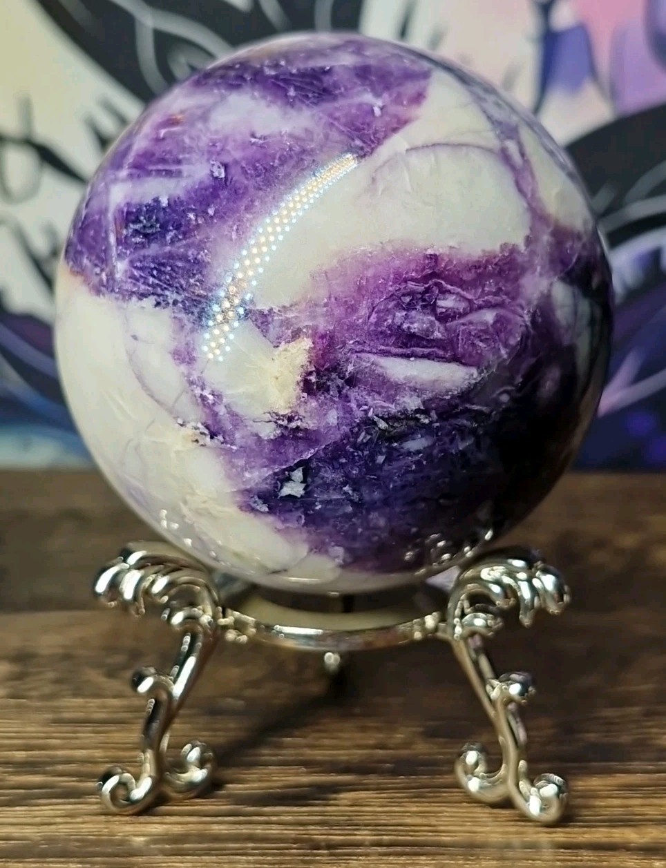 Beautiful Rare Bertrandrite Crystal Sphere 60mm 316g & Stand