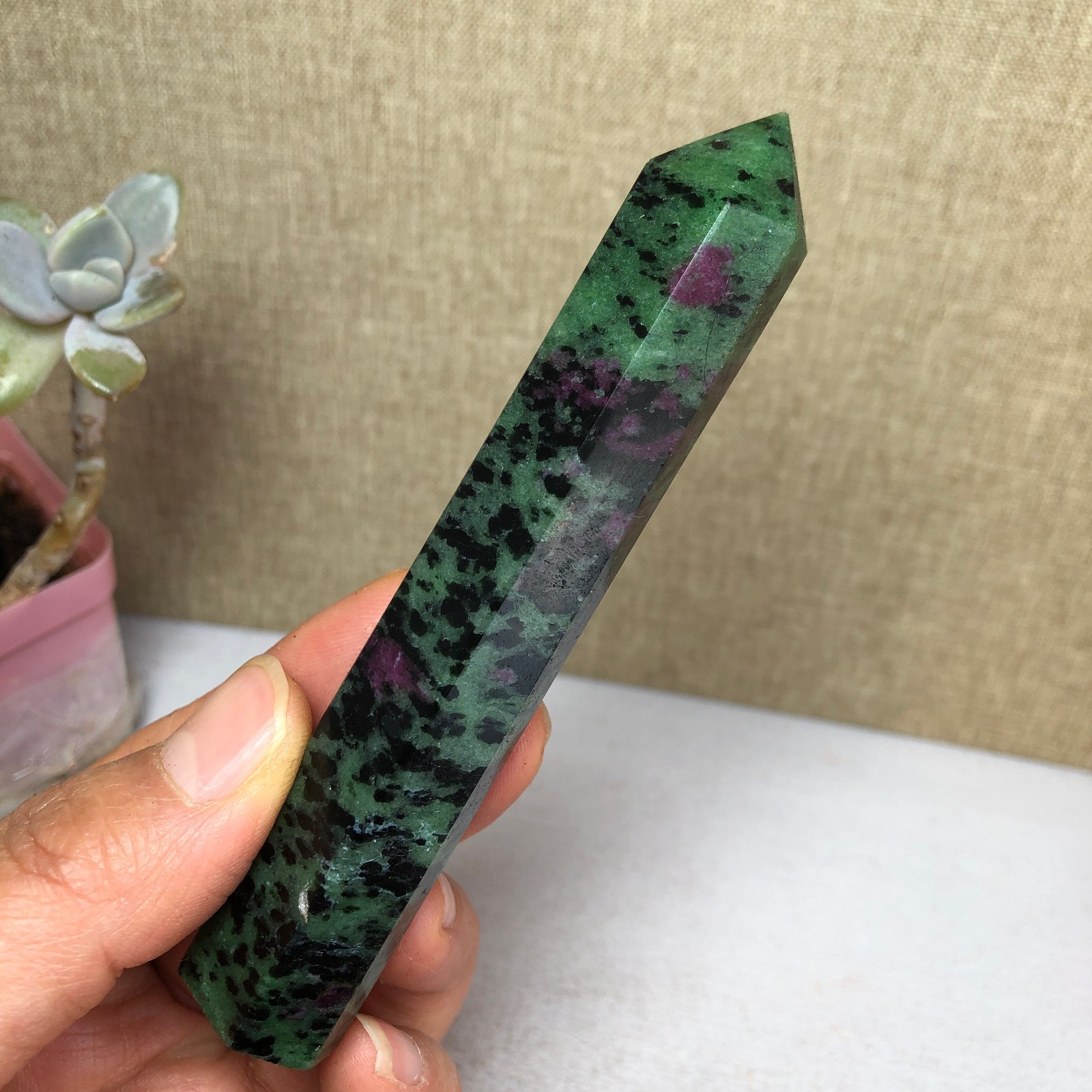 Natural Natural red green epidote wand Obelisk Crystal specimens 79g A2906