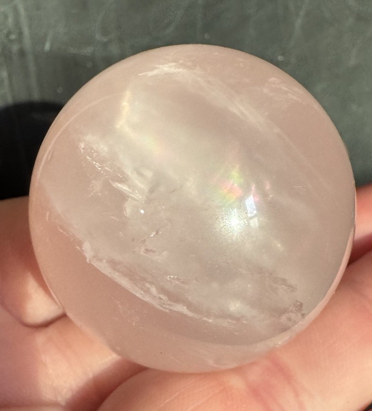 40mm Rose Quartz Ball Polished Stone with Rainbow Inclusion Pale Pink Beautiful