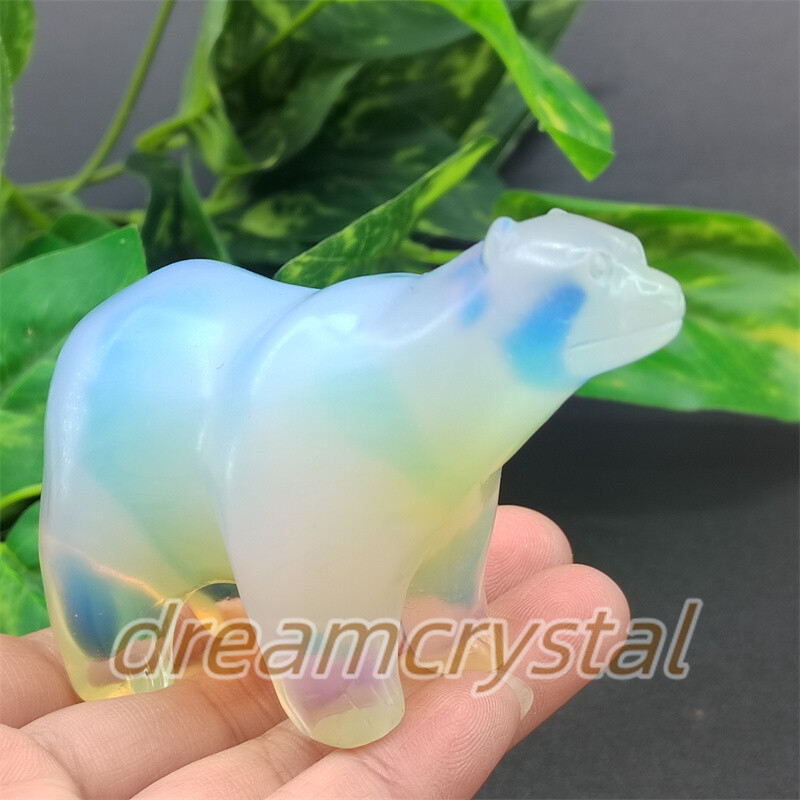 3.5″ Opalite Bear Skull Carved Quartz Crystal Animal Skull Reiki Gift 1pc