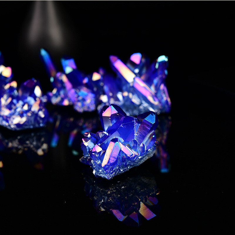 50g Natural Aura Blue Titanium Quartz Crystal Cluster VUG Specimens Stone Reiki