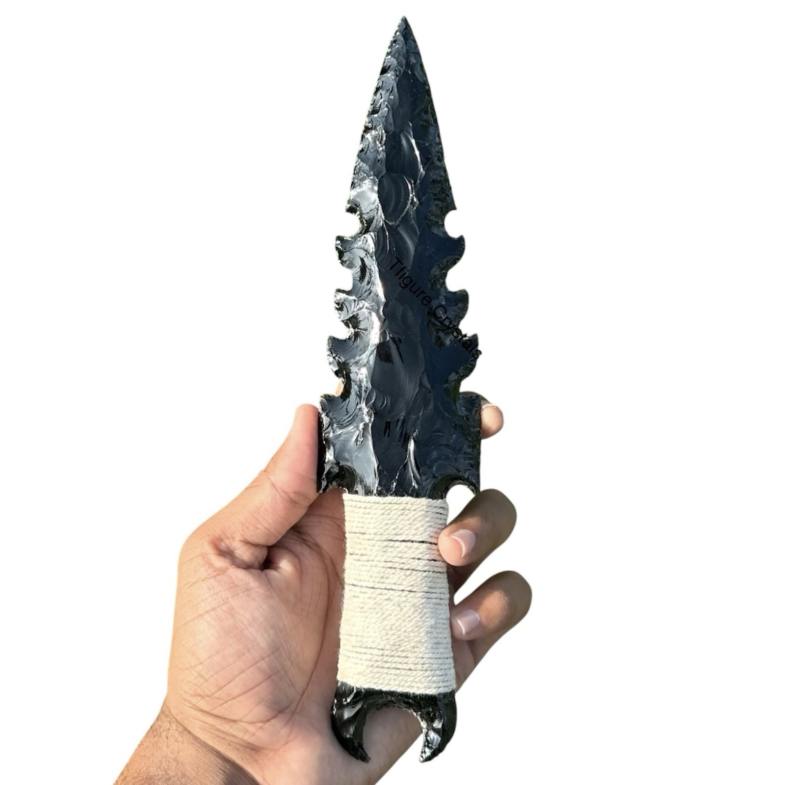 Large Obsidian Carved Dagger: Lava Blade Athame – 10 Inch, Natural stone knife,