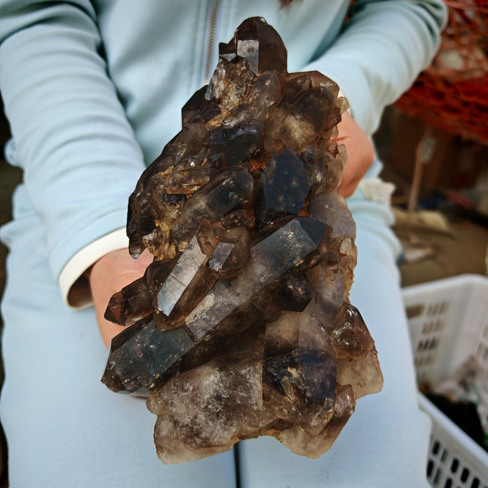 3.41LB natural Crystal black smokey clusters Aura Quartz Crystal Healing