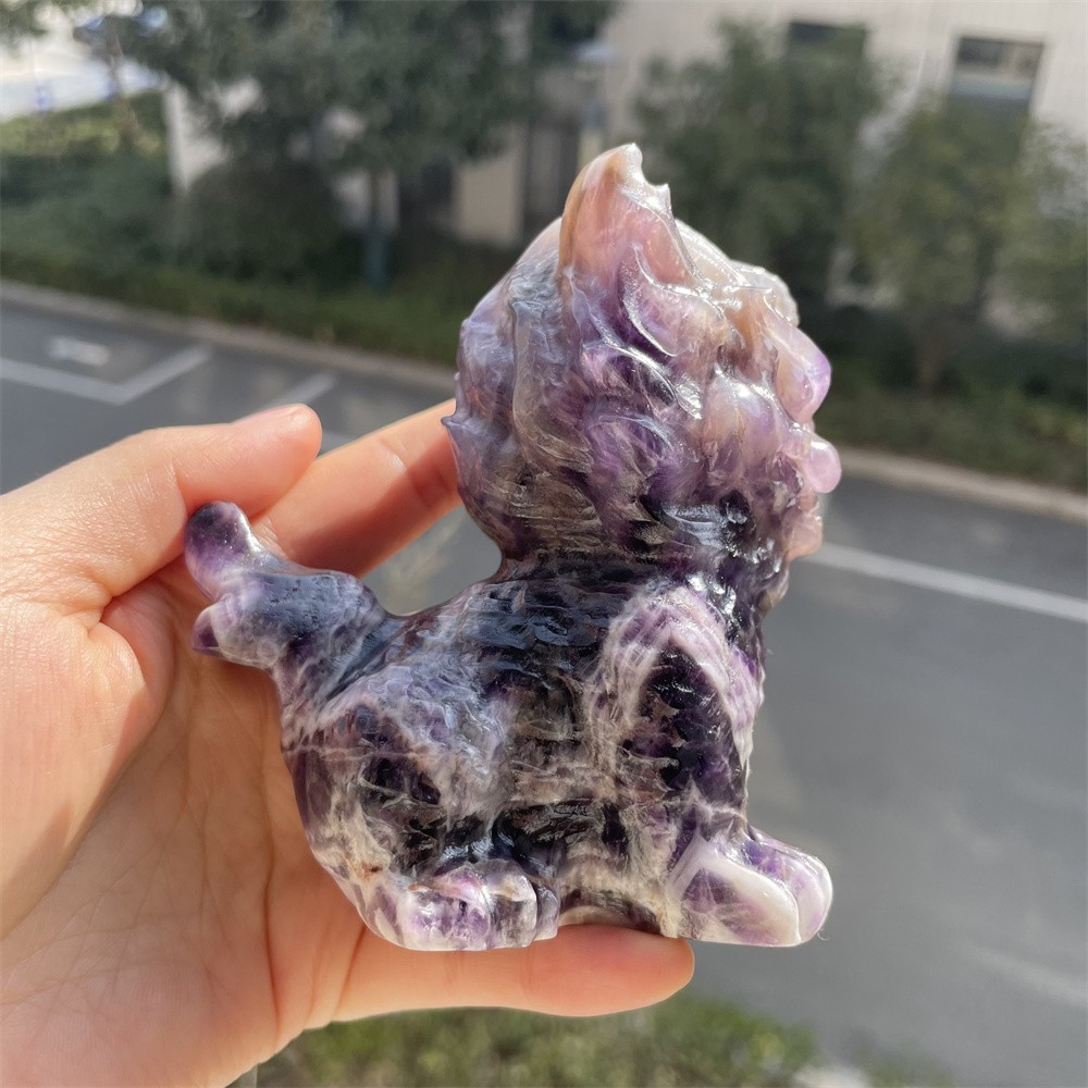 0.9LB 3.8″ Rare Natural Dream Amethyst Kylin Crystal Carving Heal Decor Reiki