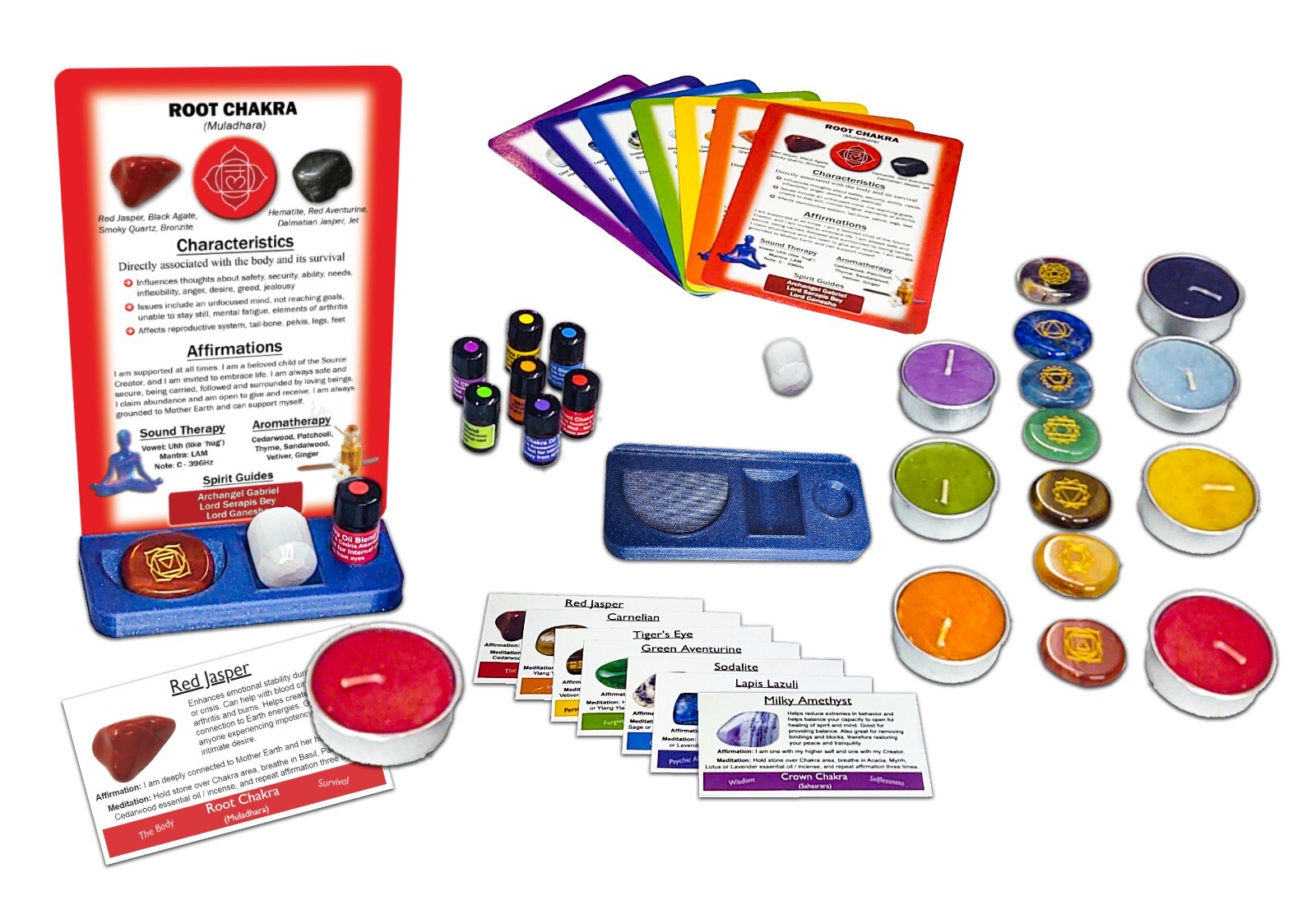 Chakra Healing Altar & Meditation Kit – 7 Chakra Sets: Engraved Symbols Stones