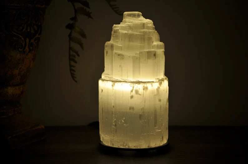 Selenite Lamp, Selenite Crystal Lamp, Selenite Tower Skyscraper, 6 inch (15 cm)