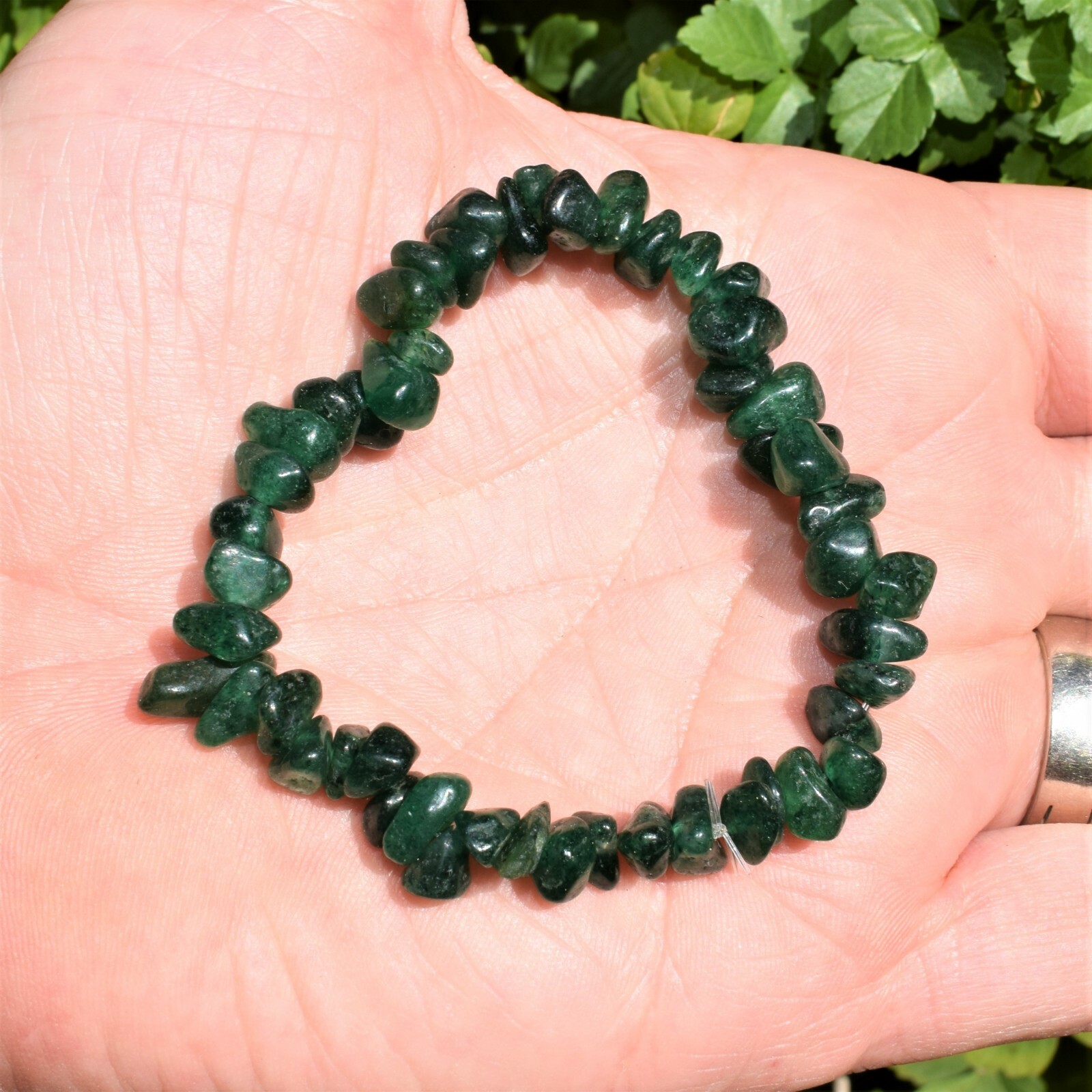 Premium CHARGED Green Aventurine Crystal Chip Stretchy Bracelet + Selenite Heart