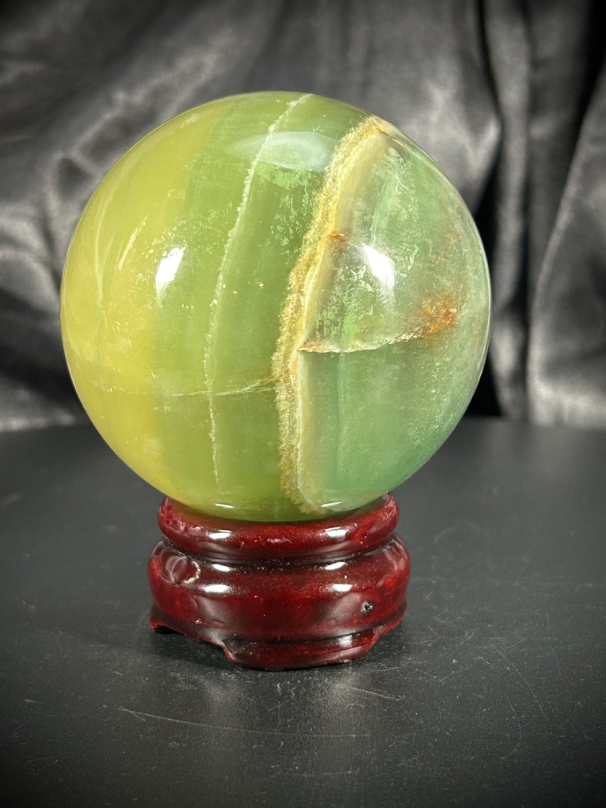 2.51″ Unique Green Fluorite Sphere With Wood Stand 15.4oz (437 grams)