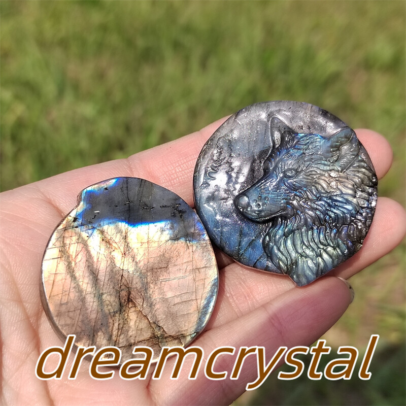 1.5″ Natural Labradorite Carved Wolf Skull Quartz Crystal Reiki Healing 1pc