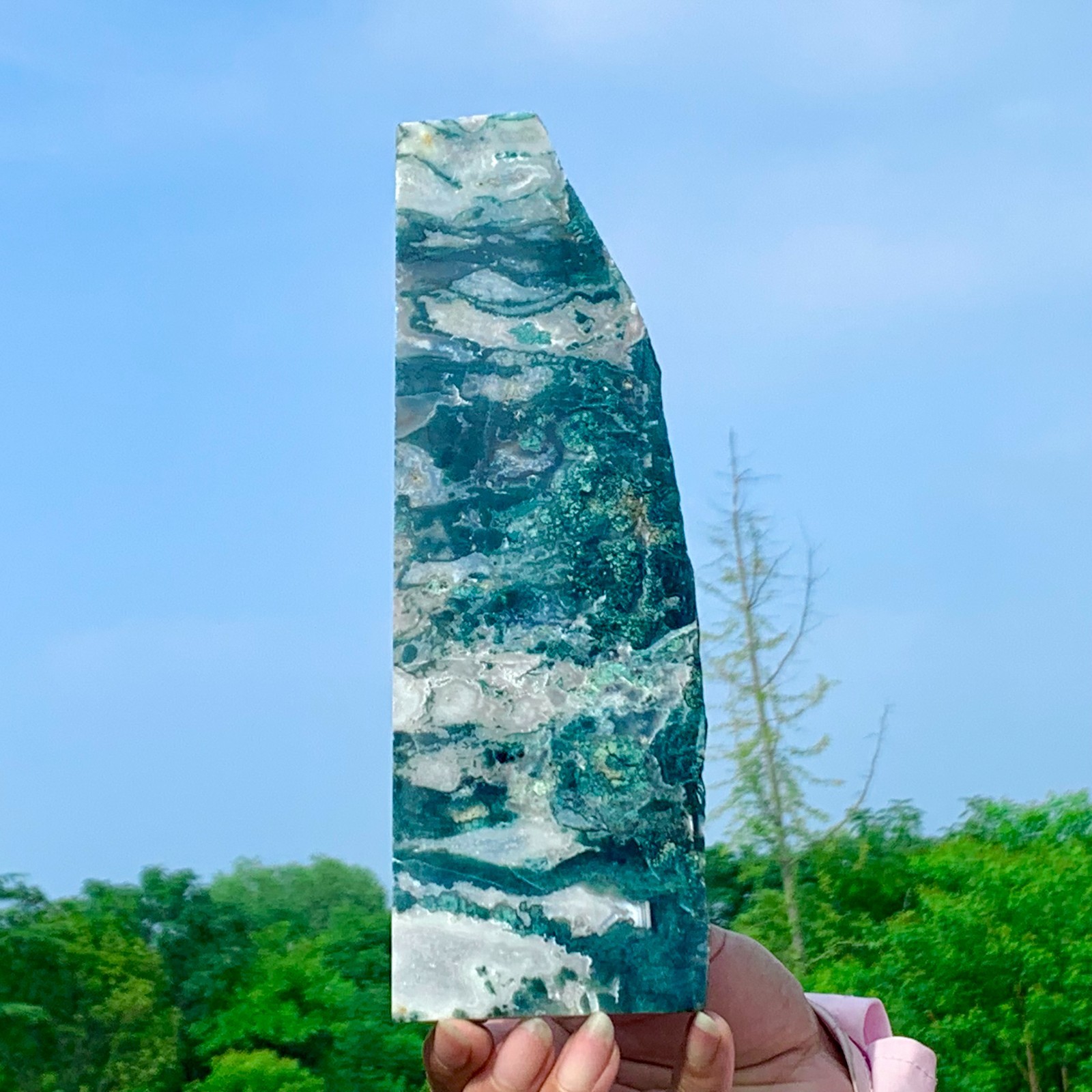 492G Natural Moss Agate Quartz Druzy Slice Extra Large Gemstone Specimen