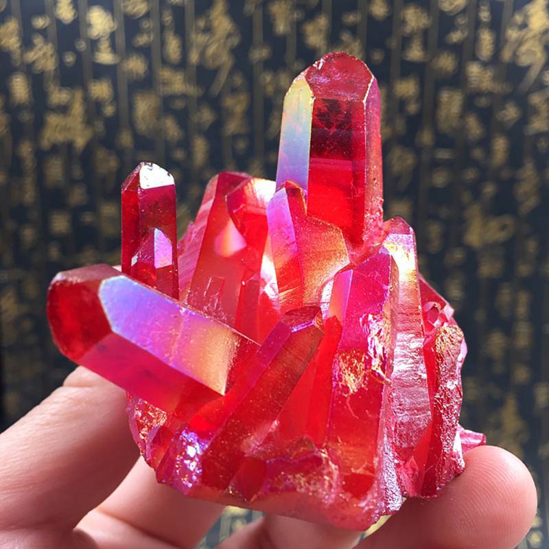 50g Natural Aura Red Titanium Geode Quartz Crystal Cluster Rough Gemstone Reiki