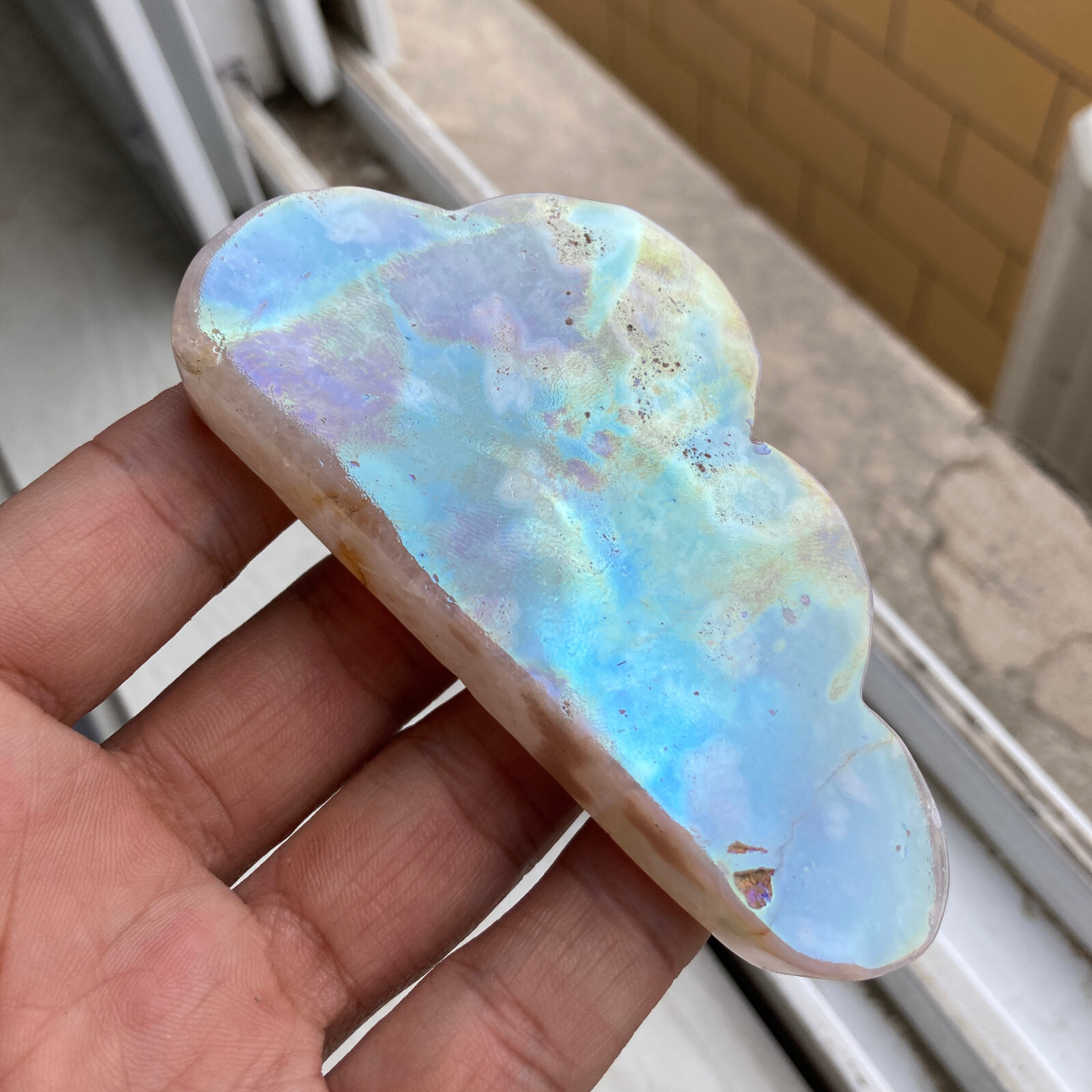 114g Flower Agate Slab Cloud Shaped Titanium Angel Aura Stone Quartz Specimen