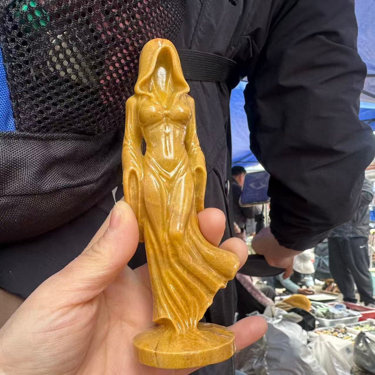 1pc Natural Yellow Jade Quartz Carved Ghost Girl Crystal Reiki Healing Decor