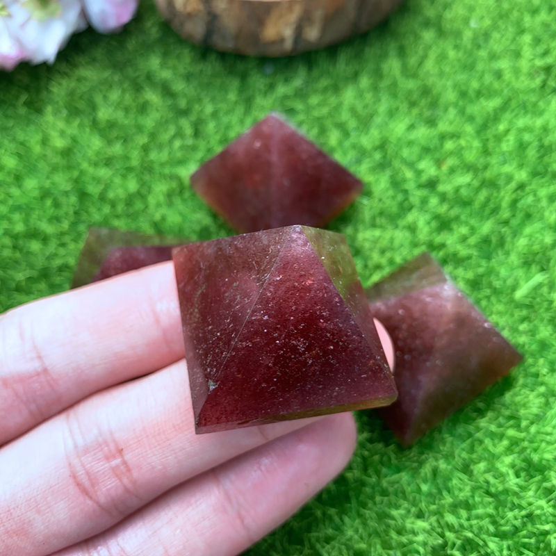 Natural Strawberry Quartz Gemstone Pyramid Healing Crystal Orgonite Energy Tower