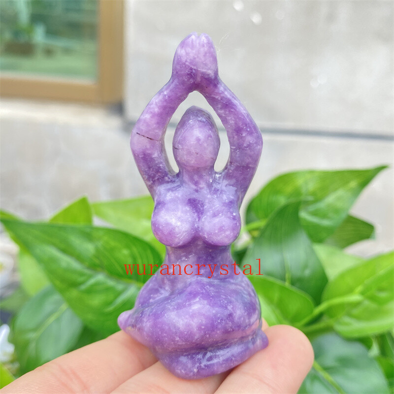 3″ Lepidolite Yoga Goddess Quartz Carved point Crystal Skull Reiki Healing 1PC