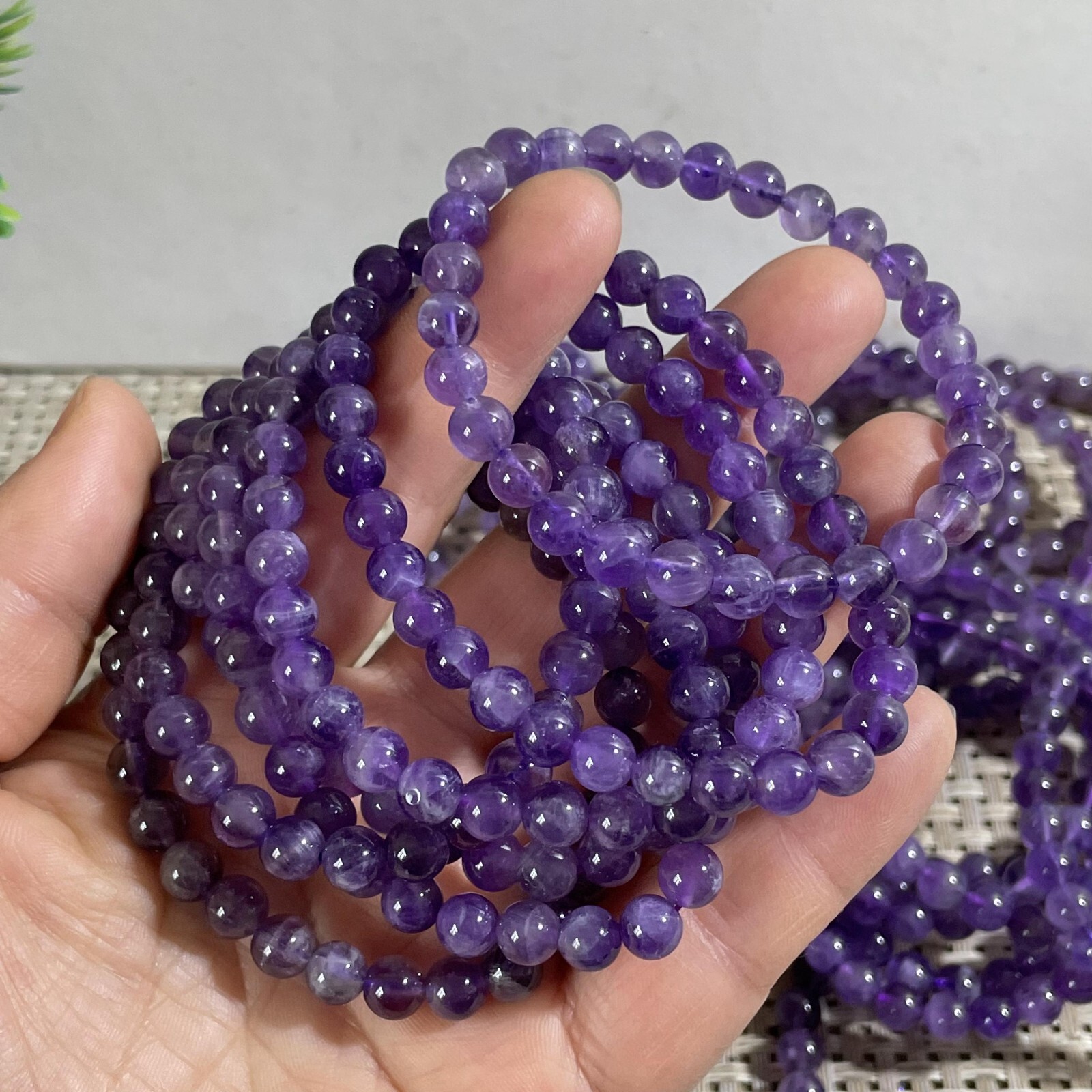 Wholesale 5Pcs Natural amethyst gem stone 6mm Quartz Crystal Stretch Bracelet