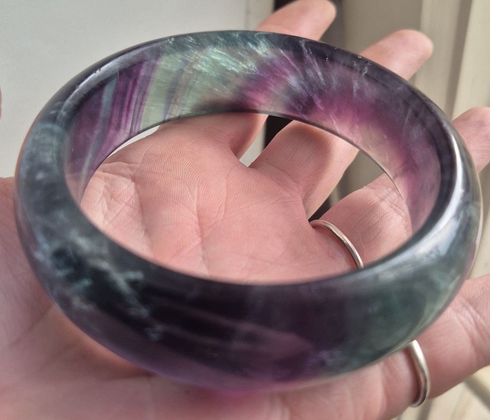 Gorgeous Rainbow Fluorite Crystal Bangle Bracelet Uv Reactive Large Size 65 – 72