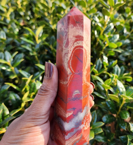 Red Jasper Crystal Tower Natural Gemstone Obelisk for Grounding Vitality Decor