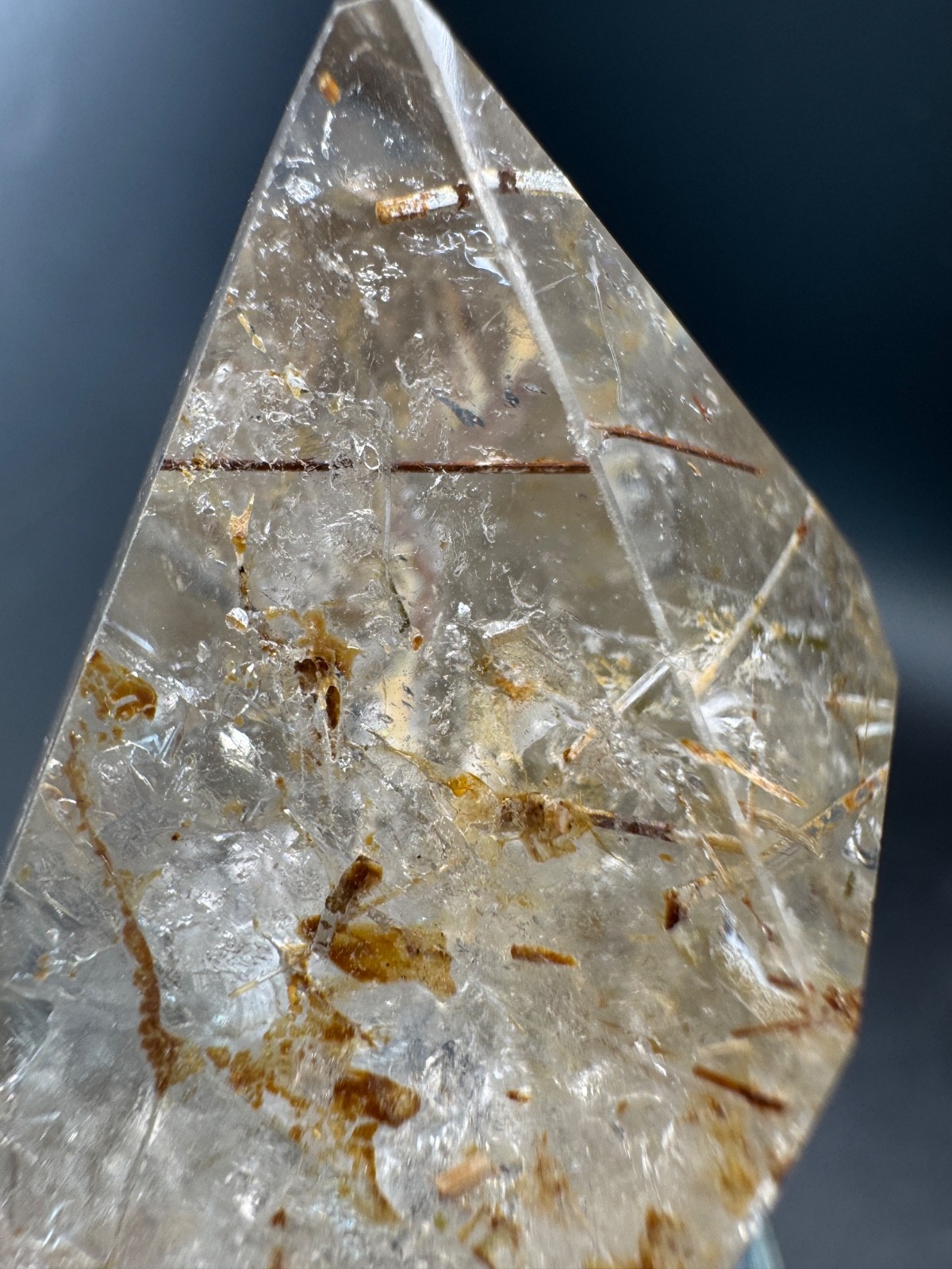 6516 Clear Quartz Free Form with Red and Gold Rutile Brazil 125g