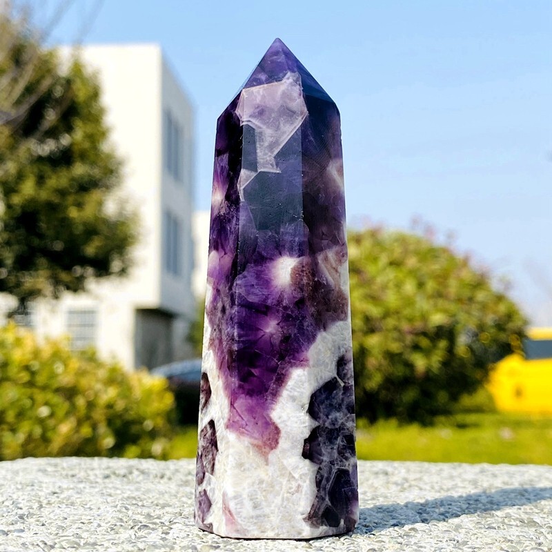 107g Top Natural dreamy amethyst obelisk quartz crystal energy column